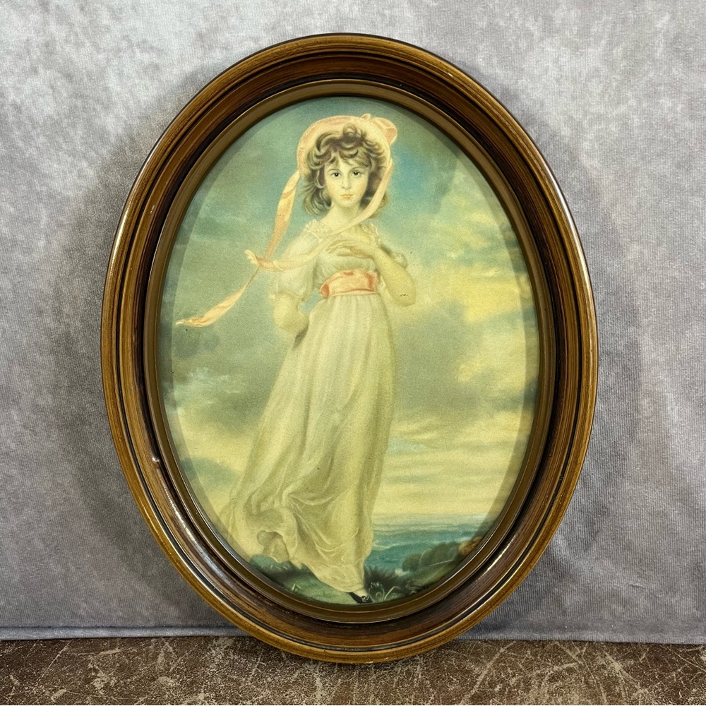 Pinkie Print By Thomas Lawrence In Oval Wood Frame Girl Ocean Victorian Vintage